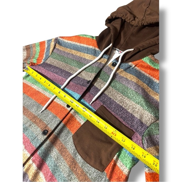 Striped Multicolor Button Up Brown Hood and Front Pocket Long Sleeve Sweater - Picture 8 of 16